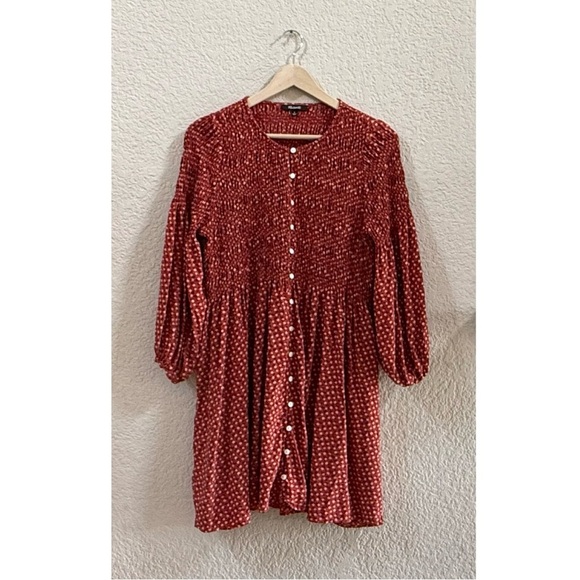 Madewell Challis Dress Daisy Floral Smocked Casual Relaxed Prairie Red Medium - Picture 3 of 13